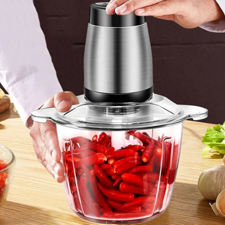 Tocator electric, cu vas din inox, capacitate 2L/3L, putere 250W, cu lame ascutite si durabile, negru/gri