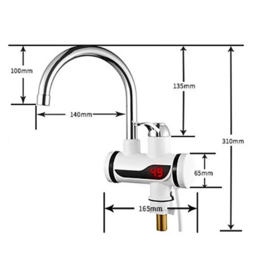 Robinet Electric cu Incalzire Instantanee a Apei, Afisaj Temperatura LED, Orizontal cu Montaj pe Chiuveta/Cada, Putere 3000 W, Apa Calda 30°C-60°C, Alb