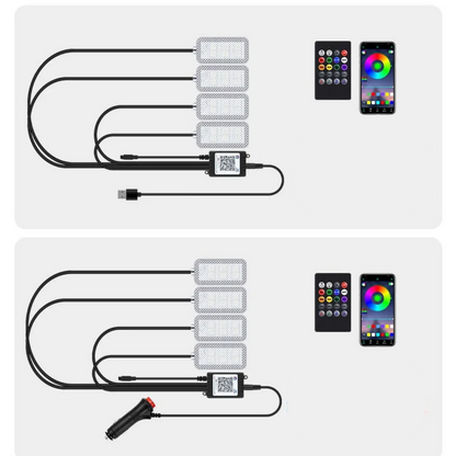 Set 4 Lumini Ambientale RGB, control prin telecomanda, 12 LED, Multicolor
