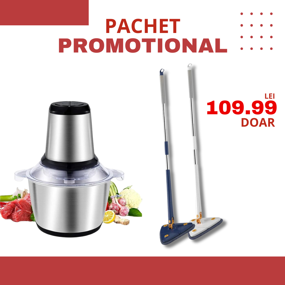 PACHET PROMOTIONAL | Tocator electric, cu vas din inox + Mop Rotativ 360°