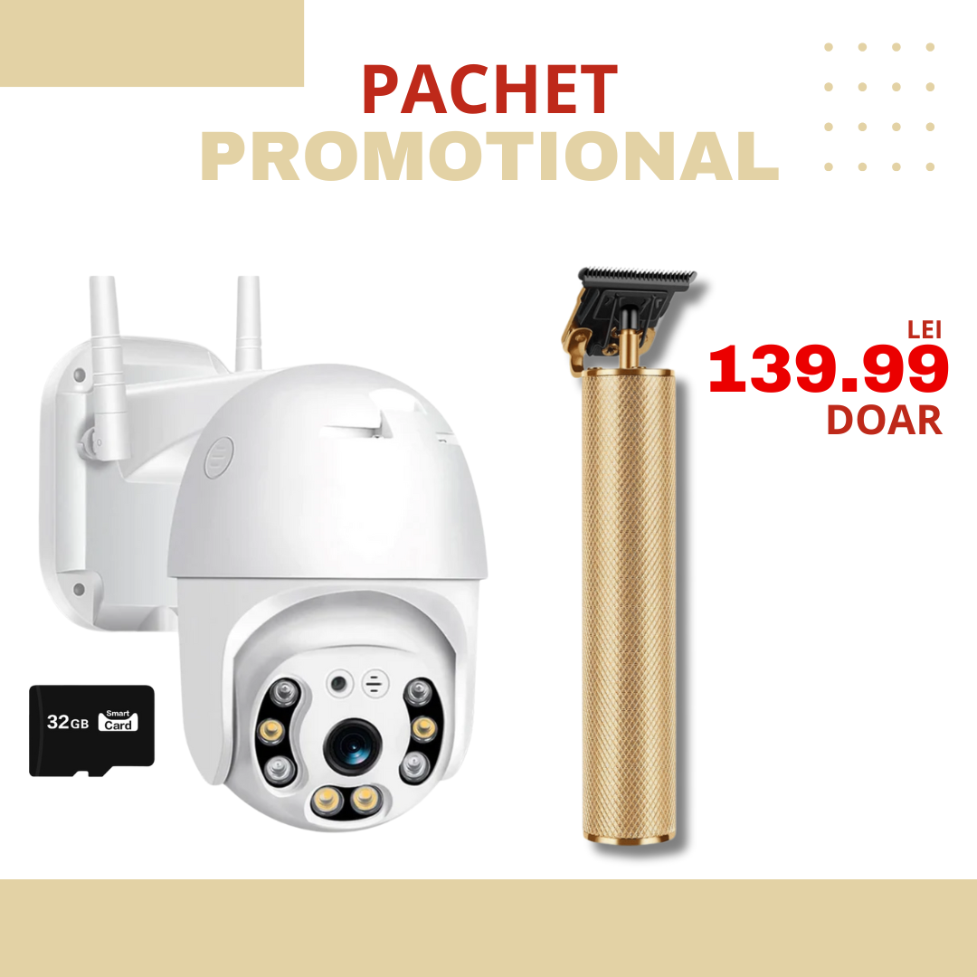 PACHET PROMOTIONAL | Camera Smart IP Wireless 4K + Aparat de tuns professional